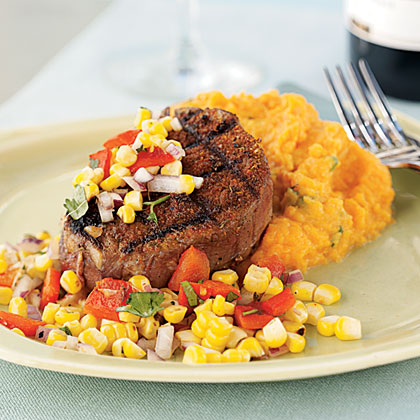 Chile-Rubbed Steak with Corn and Red Pepper Relish 