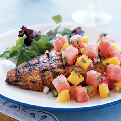 Marinated Grilled Chicken Breast with Watermelon-Jalape&ntilde;o Salsa