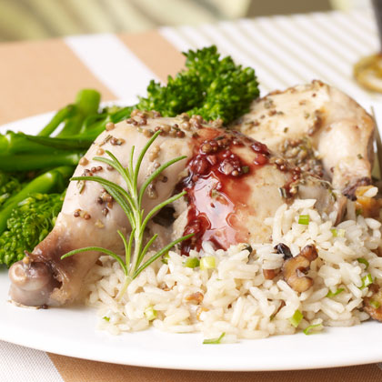Rosemary-Scented Cornish Hens with Red Wine Reduction 