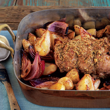 Fennel-Crusted Pork Loin with Roasted Potatoes and Pears
