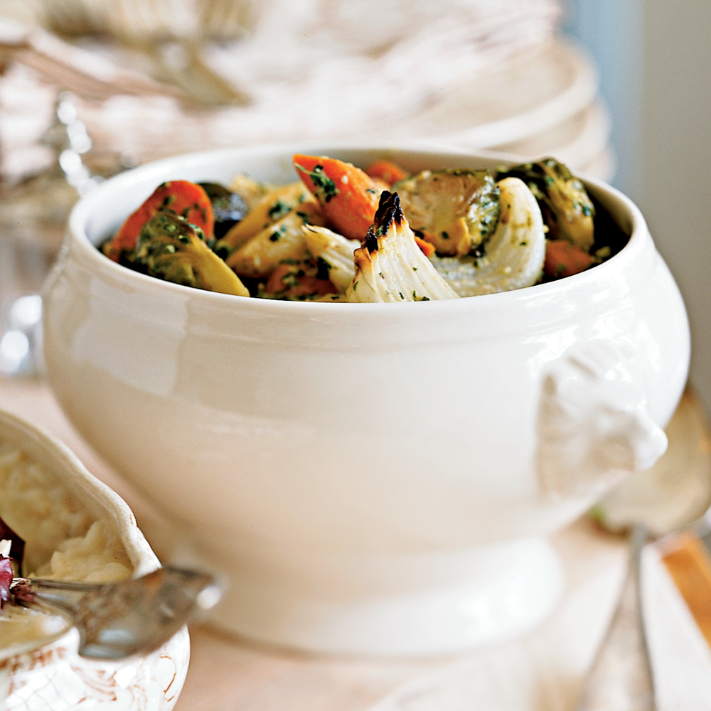 Roasted Root Vegetables with Walnut Pesto
