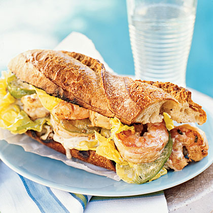 BBQ Shrimp Po' Boys with Pickled Green Tomatoes 