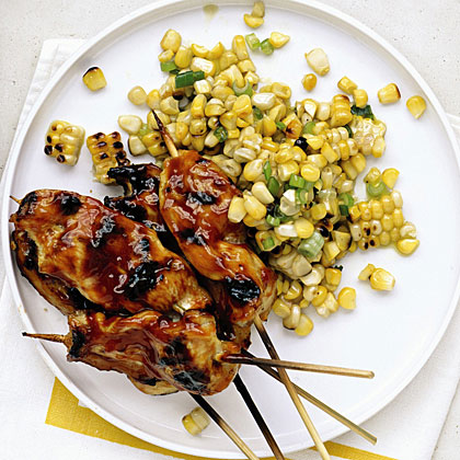 Honey Chicken Skewers with Grilled-Corn Salad 