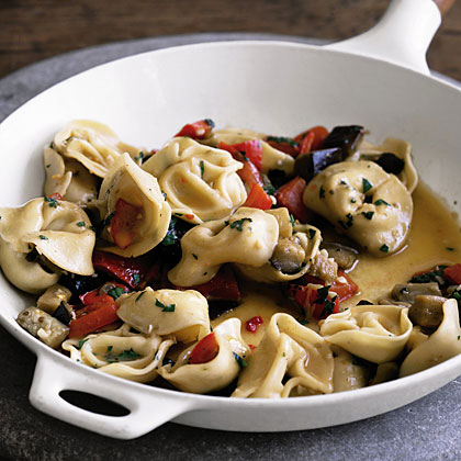 Tortellini with Eggplant and Peppers 