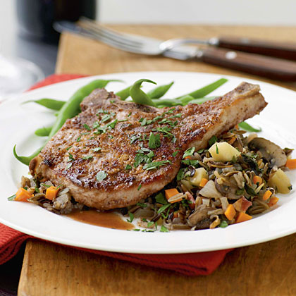 Walnut-Crusted Pork Chops with Autumn Vegetable Wild Rice 
