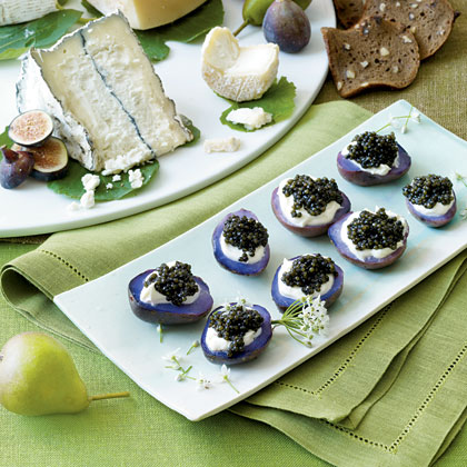 Sour Cream and Caviar Topped Purple Potatoes 