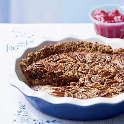 Oat-Crusted Pecan Pie with Fresh Cranberry Sauce