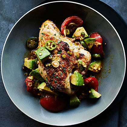 Grilled Cilantro Chicken with Pickled Tomato and Avocado Salsa 