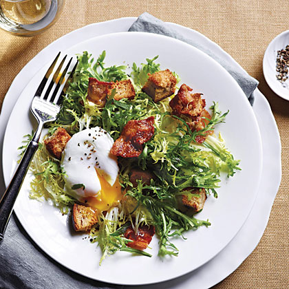 French Fris&eacute;e Salad with Bacon and Poached Eggs 