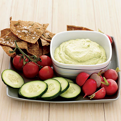 Curried Tofu-and-Avocado Dip with Rosemary Pita Chips 