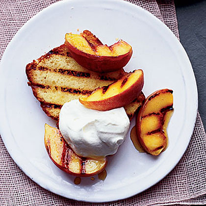Grilled Lemon Pound Cake with Peaches and Cream