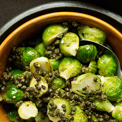 Spicy Brussels Sprouts with Fried Capers 
