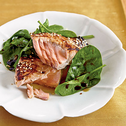 Miso-Glazed Salmon with Wilted Spinach 
