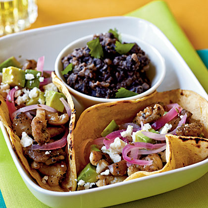 Chicken Carne Asada Tacos with Pickled Onions