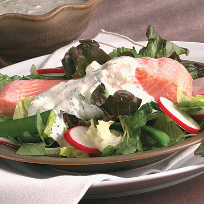 Poached Salmon Salad with Cucumber Dressing 