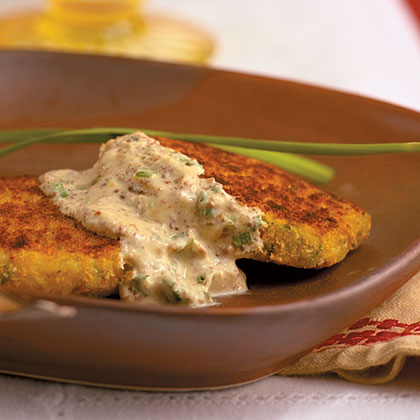 Smoked Trout Cakes with Mustard-Chive Cream Sauce 