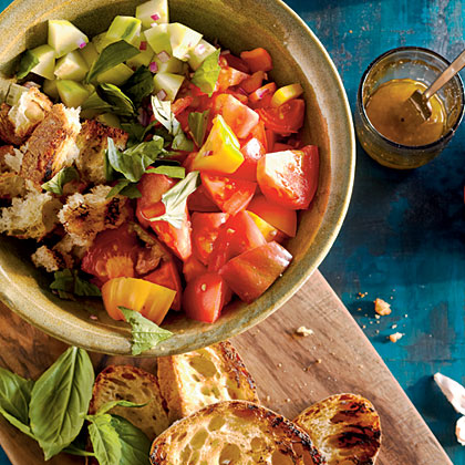 Bell Pepper, Tomato, Cucumber, and Grilled Bread Salad 