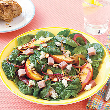 Warm Spinach Salad with Red Onions and Nectarines 