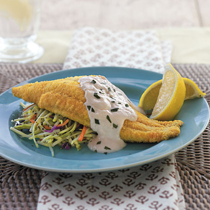 Baked Bayou Catfish with Spicy Sour Cream Sauce 