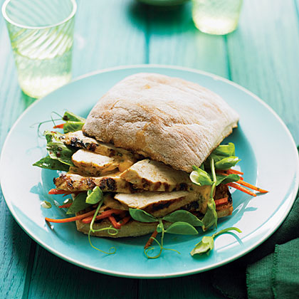 Grilled Chicken and Pea Shoot Charmoula Sandwiches