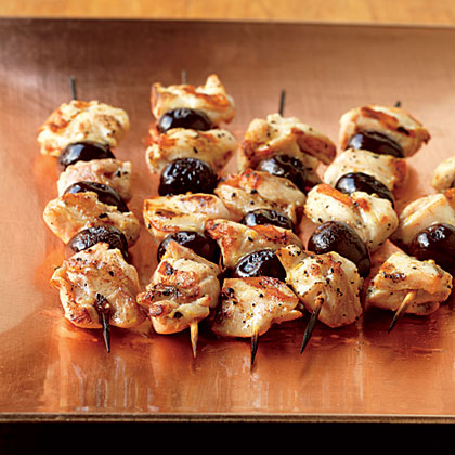Lemon-Marinated Chicken and Olive Skewers 