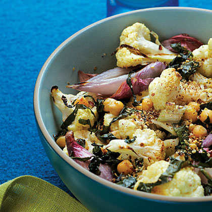 Roasted Cauliflower and Shallots with Chard and Dukkah 