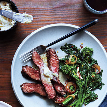 Grilled Sirloin with Anchovy-Lemon Butter and Broccoli Rabe