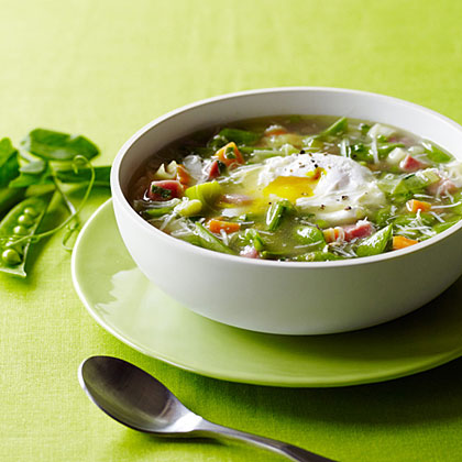 Snap Pea Minestrone with Poached Eggs