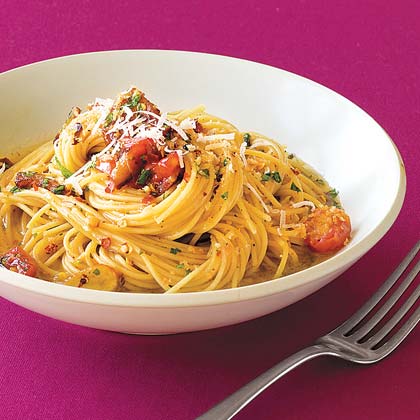 Capellini with Bacon and Bread Crumbs 