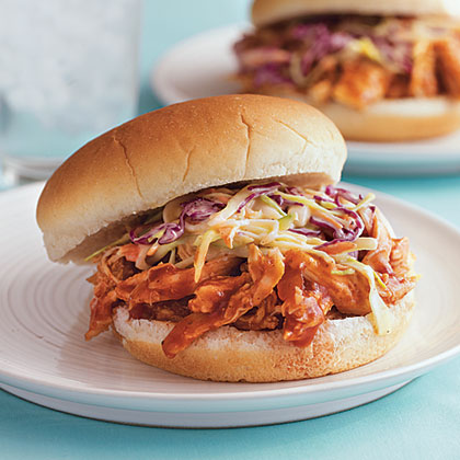Pulled Barbecue Chicken and Coleslaw Sandwiches 