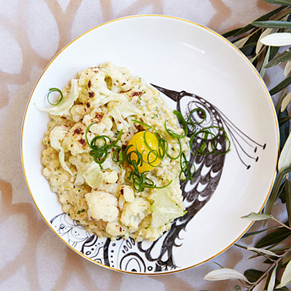 Toasted Farro and Scallions with Cauliflower and Egg 