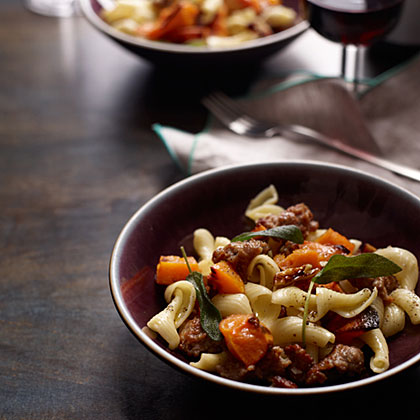 Pasta with Roasted Squash, Sausage and Pecans