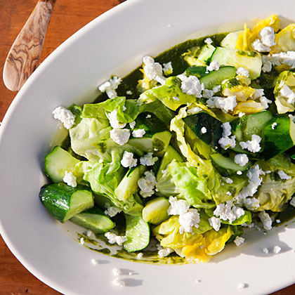 Lettuce, Basil, and Cucumber Salad with Goat Cheese 