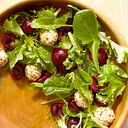 Mixed Greens with Cherries and Feta Cheese Balls 