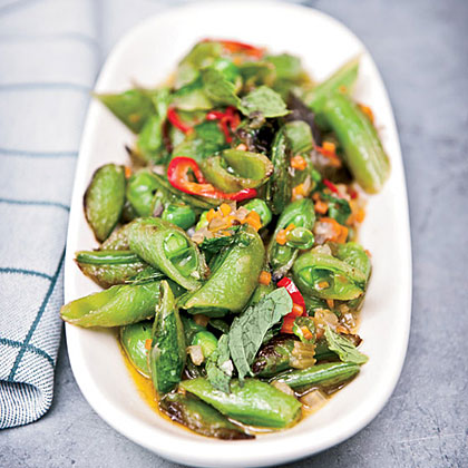 Sugar Snap Peas with Soffrito, Hot Pepper and Mint