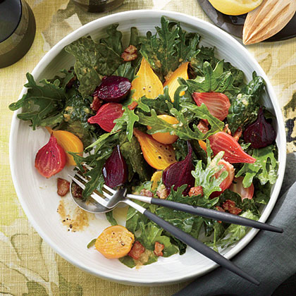 Fizz Kale Salad with Roasted Garlic-Bacon Dressing and Beets
