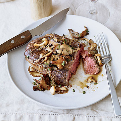 Grilled Rib Eyes with Mushrooms and Fish Sauce 