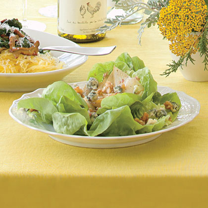 Bibb Salad with Peppered Pears and Candied Walnuts 