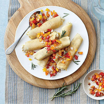 Chickpea-Rosemary Crepes with Pepper Relish
