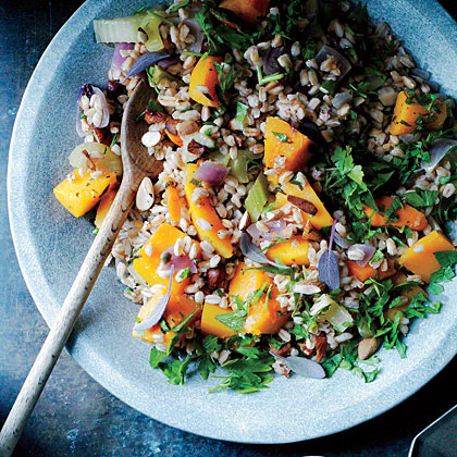 Farro Stuffing with Butternut Squash, Red Onion, and Almonds