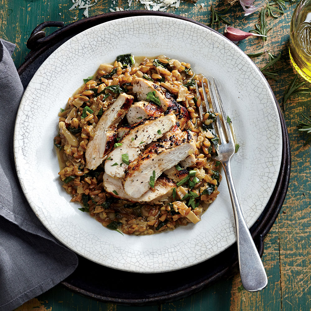 Grilled Rosemary Chicken with Farro Risotto
