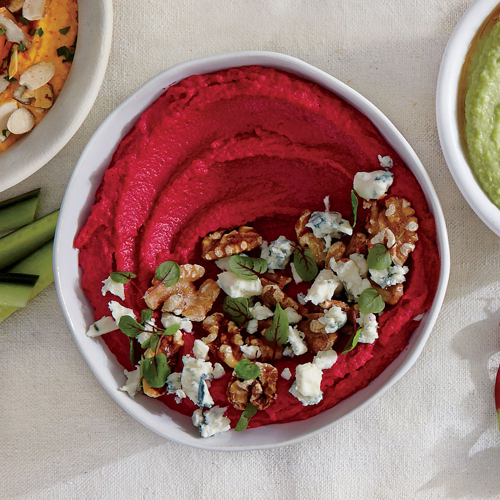 Beet Hummus with Blue Cheese and Walnuts 