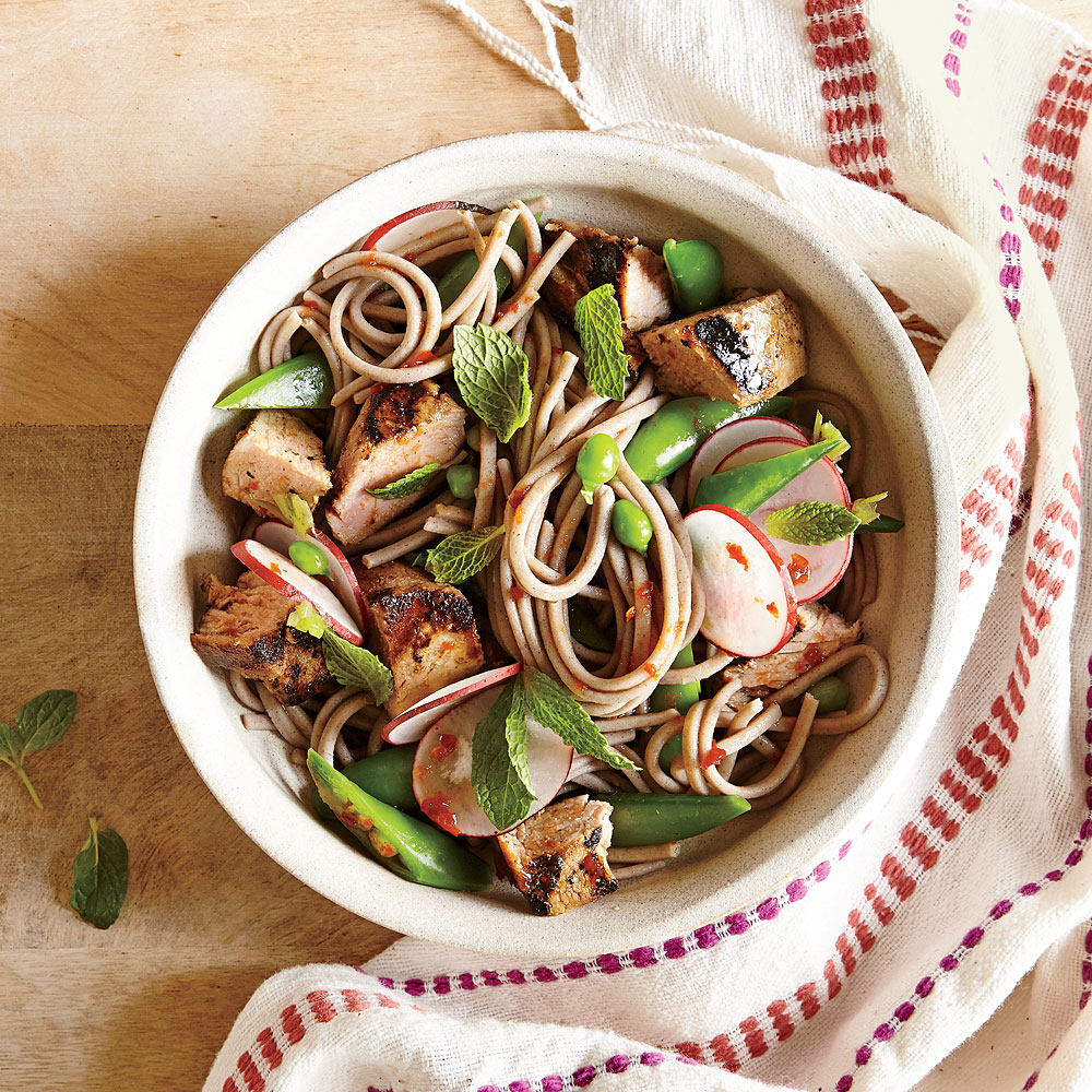Soba Noodle Salad with Pork, Snap Peas, and Radishes