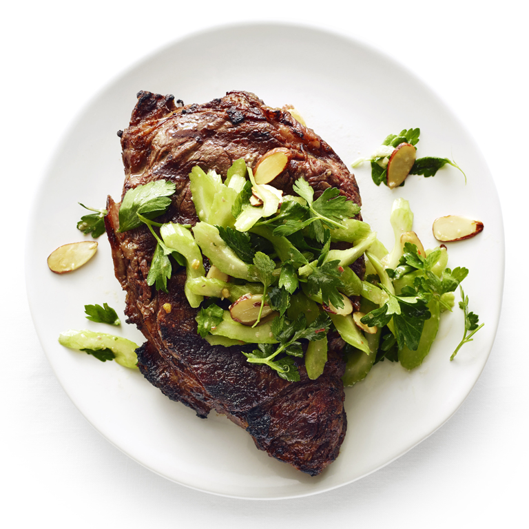Grilled Steaks with Celery and Anchovy Salad