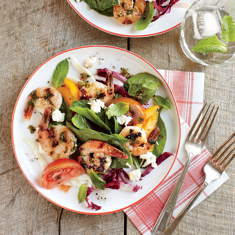 Herbed Shrimp with Tomato-Spinach Salad