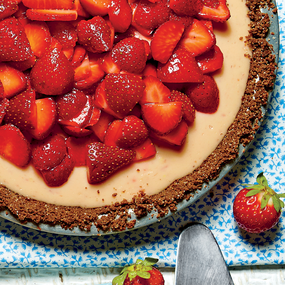 Strawberry-Lemon-Buttermilk Icebox Pie with Baked Gingersnap Crust
