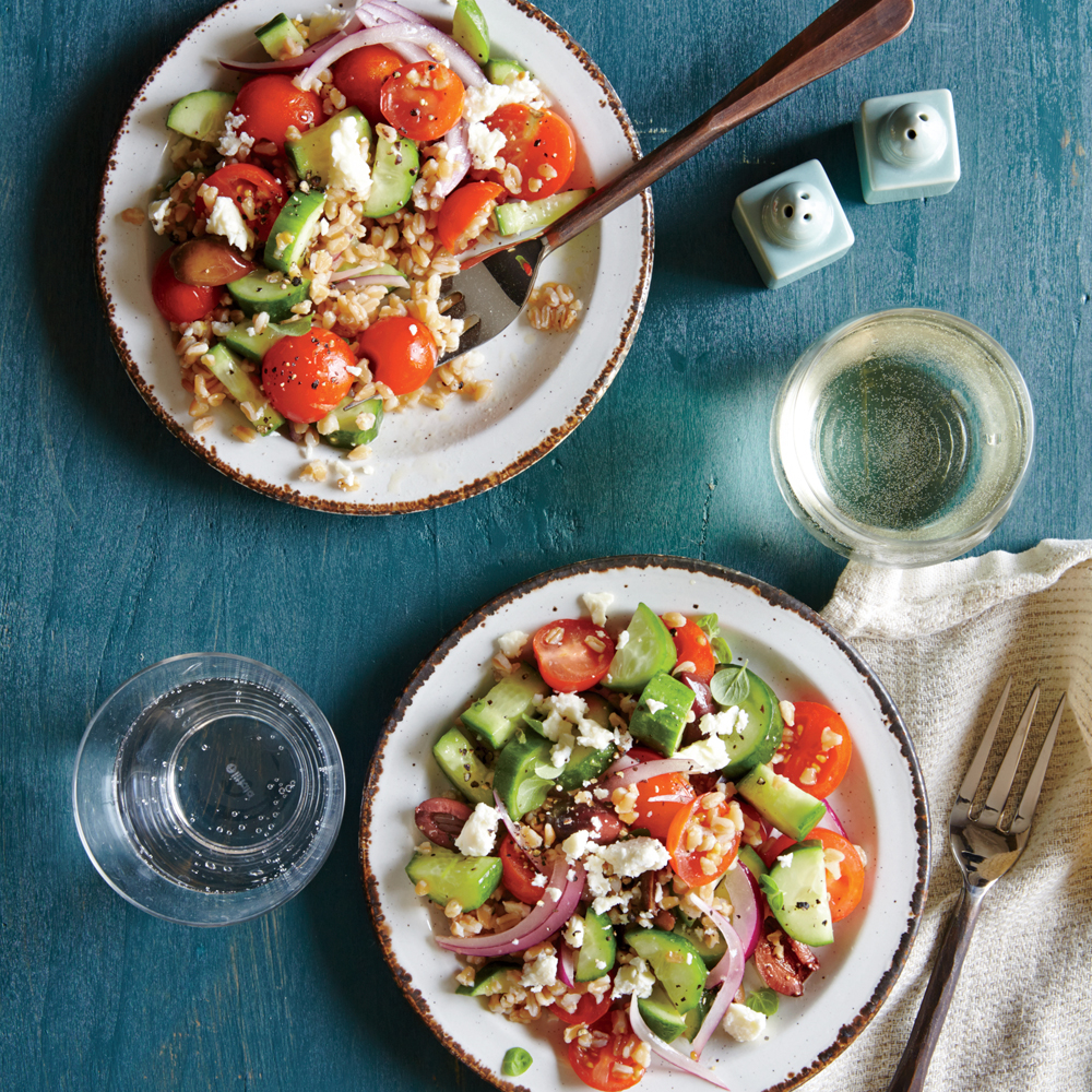 Greek Tomato and Cucumber Salad with Farro