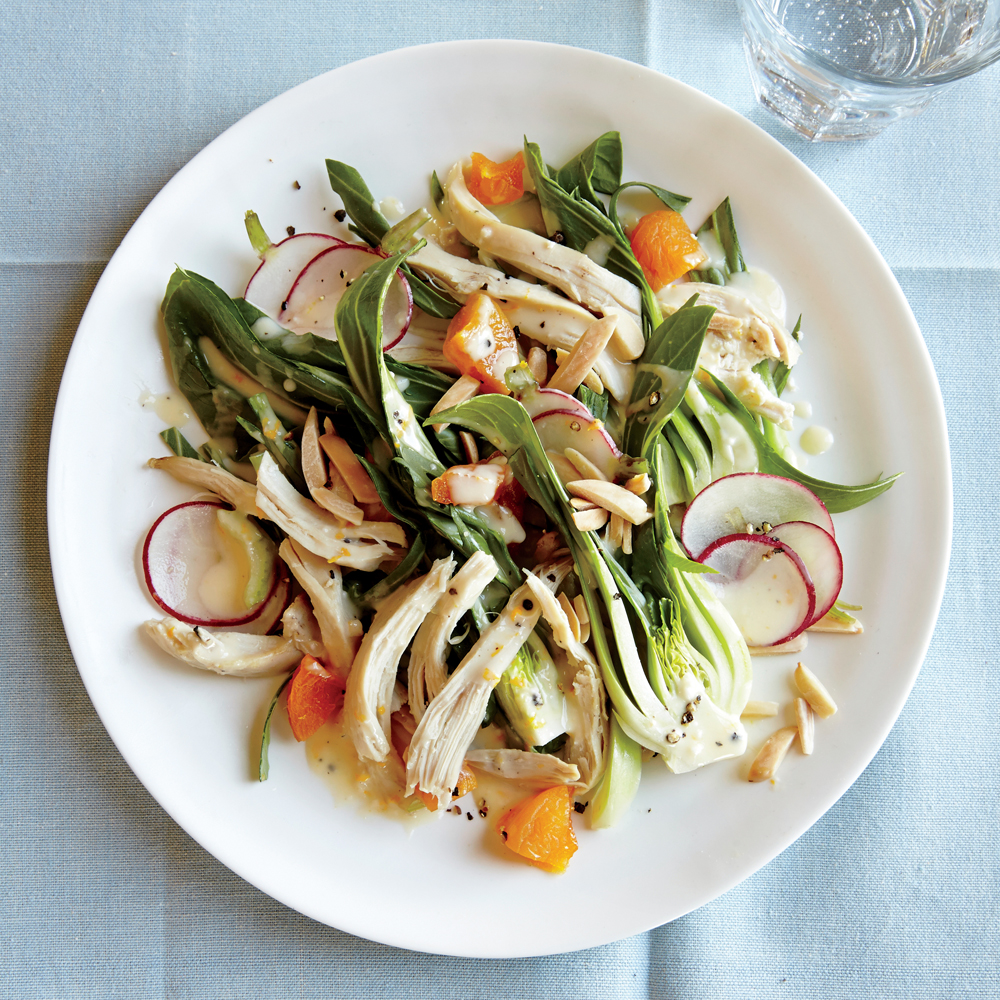 Chicken Salad with Bok Choy, Almonds, and Apricots
