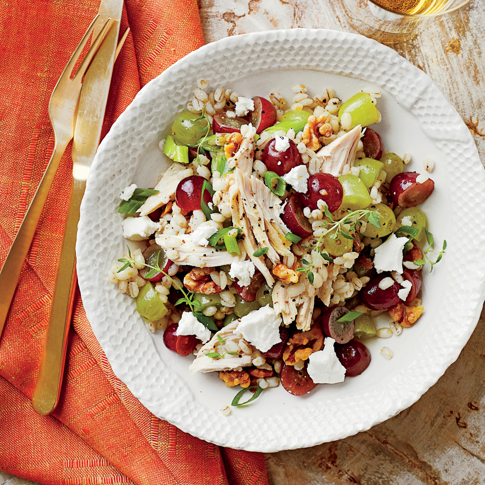 Barley Salad with Chicken, Goat Cheese, and Walnuts