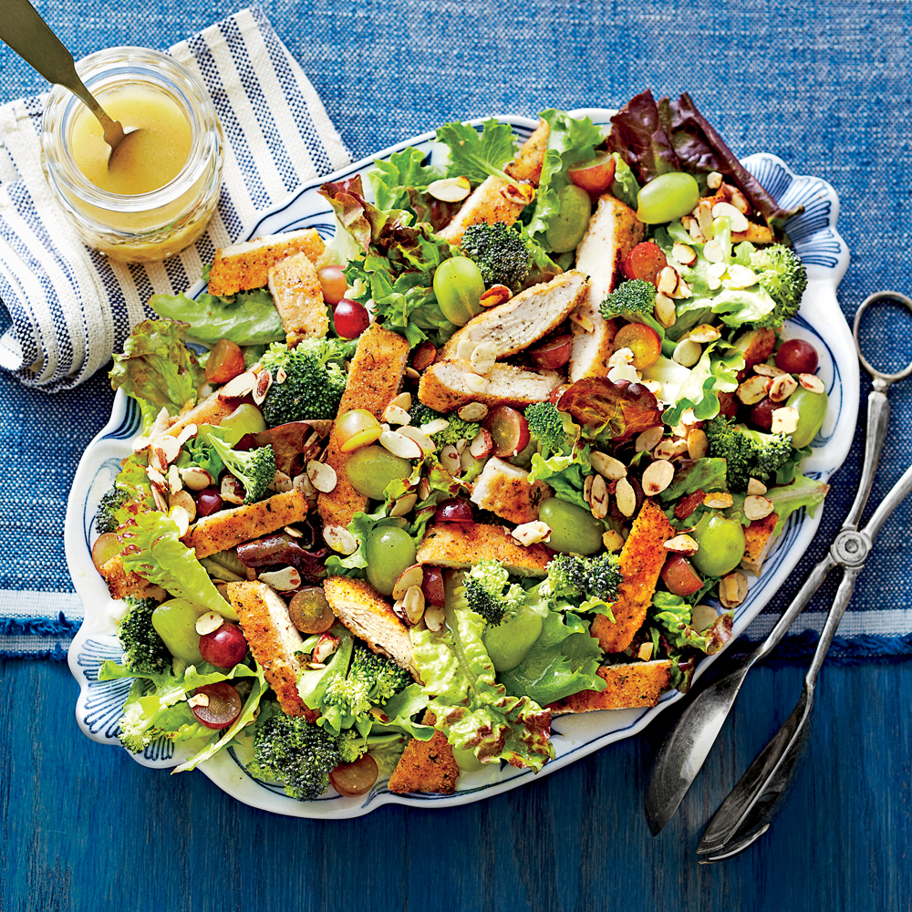 Dixie Chicken Salad with Grapes, Honey, Almonds, and Broccoli
